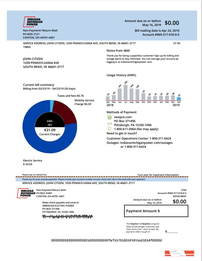 USA Michigan electricity utility bill template in Word and PDF format